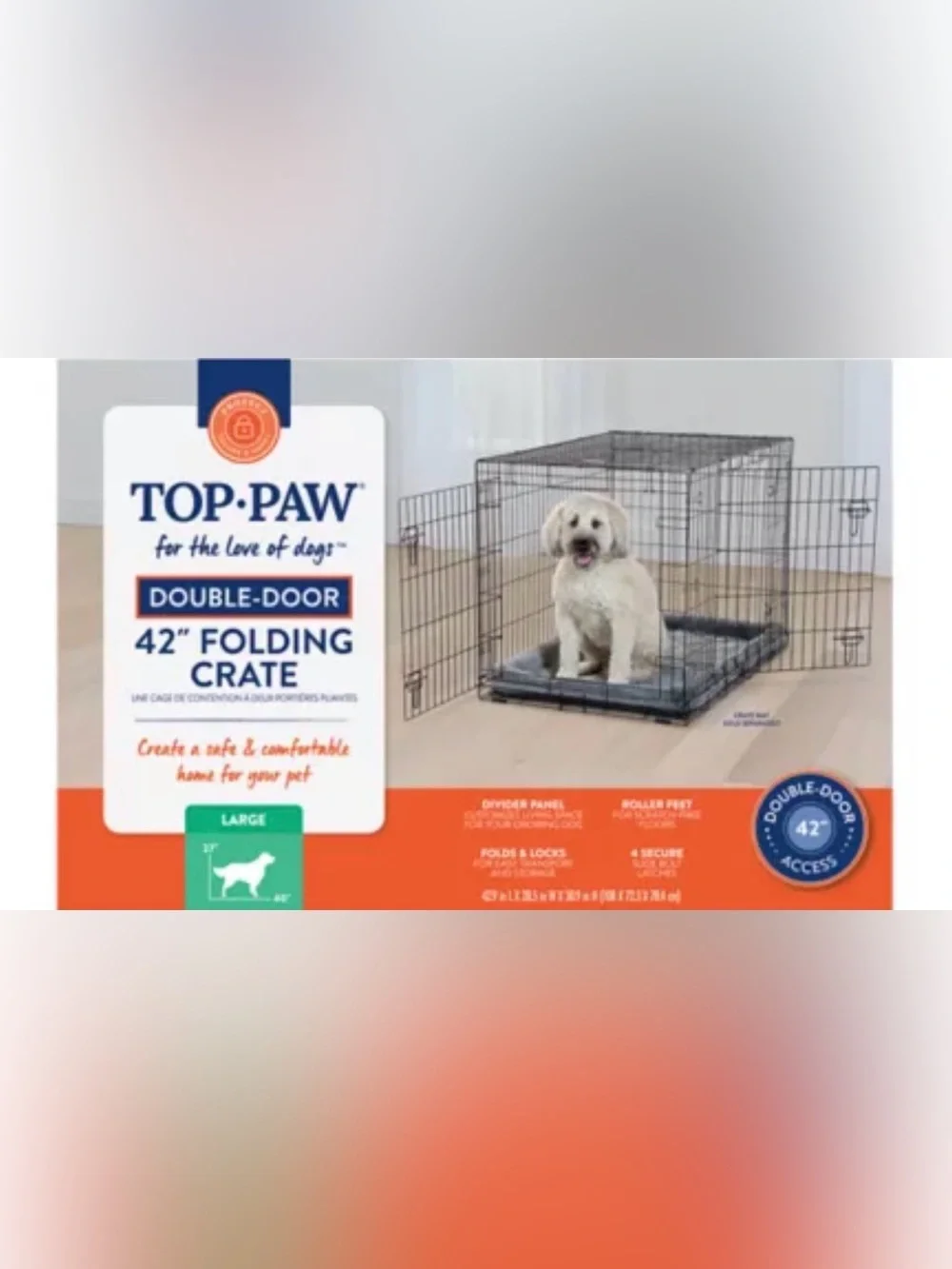 Top Paw® Double Door Folding Wire Dog Crate w/ Divider Panel - Leak Prook Tray